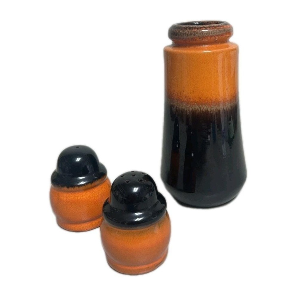 Rare Vintage West Germany Orange-Brown Pottery Vase Salt Pepper Shakers